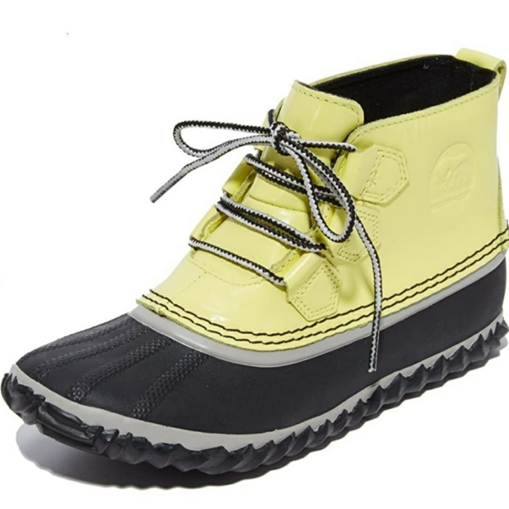 Sorel Rain Boots Size 9 Yellow black Out N About Zest Dove neon